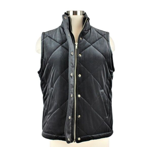 Quilted Vest Jacket Front Zip & Snap Dark Gray/Silver Velour Women's Sz Small - Picture 5 of 8